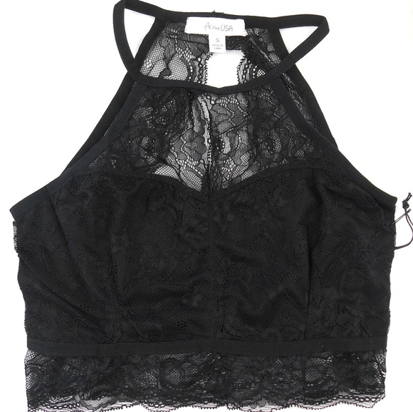 Black Lace Halter Crop Top - Picture 4 of 5